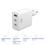 ACT USB-C/USB-A lader 65W 3-poorts met Power Delivery PPS, QuickCharge en GanFast AC2170