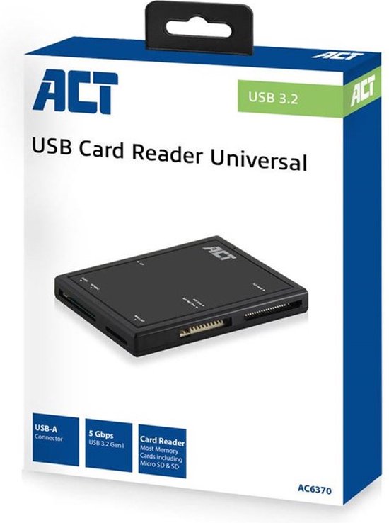 ACT USB Cardreader met USB-A connector en 5 kaartsleuven - voor (Micro) SD/MMC/TF/XD/CF/Memory Stick - USB3.0 AC6370