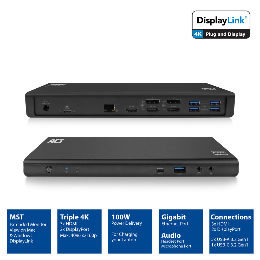 USB-C Dockingstation 4K, voor 2 of 3 HDMI/DisplayPort monitoren, DisplayLink