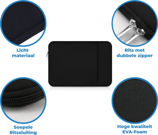 Case2go - Laptop Sleeve geschikt voor Macbook en Laptop - met extra vak voor Tablet - 13.3 inch - Zwart