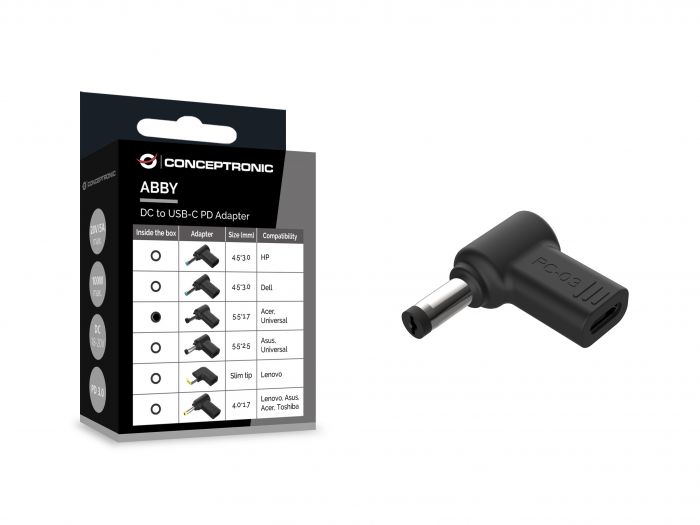 CONCEPTRONIC Adapter USB-C -> DC, Acer 5.5x1.7mm 18-20V zwart