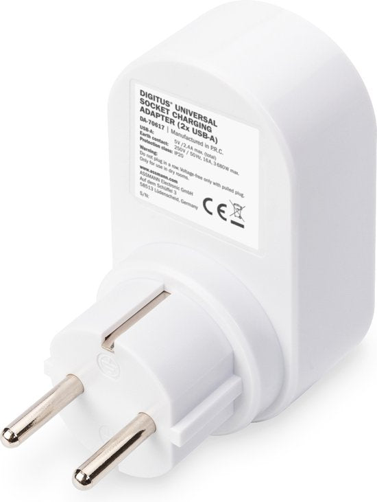 DIGITUS universele Steckdosenadapter met 2 x USB-A