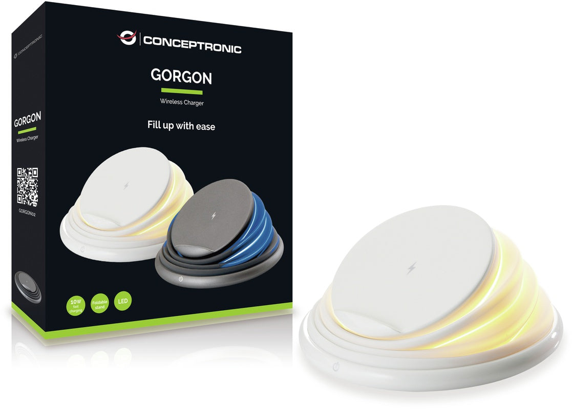 CONCEPTRONIC draadloze Lader GORGON 10W LED wit Qi