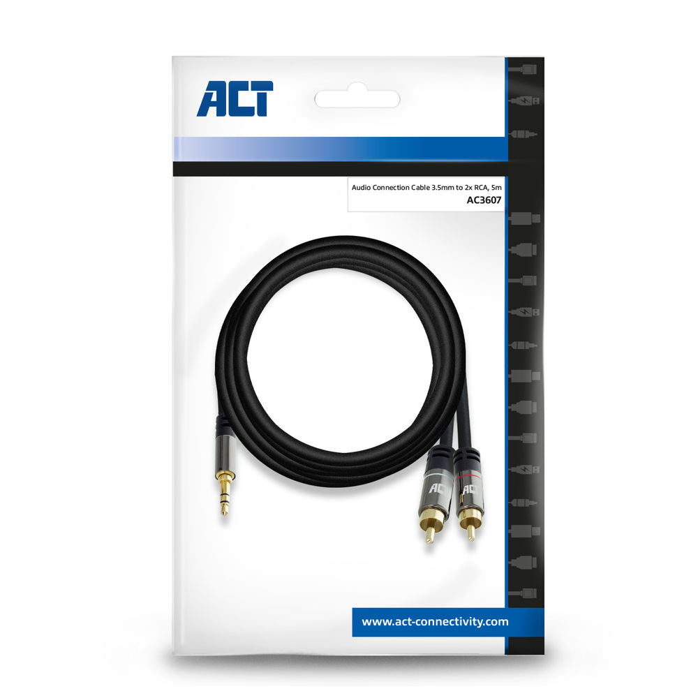 ACT AC3607 High Quality Audiokabel | 1x 3,5mm Stereo Jack Male - 2x Tulp Male - 5 meter